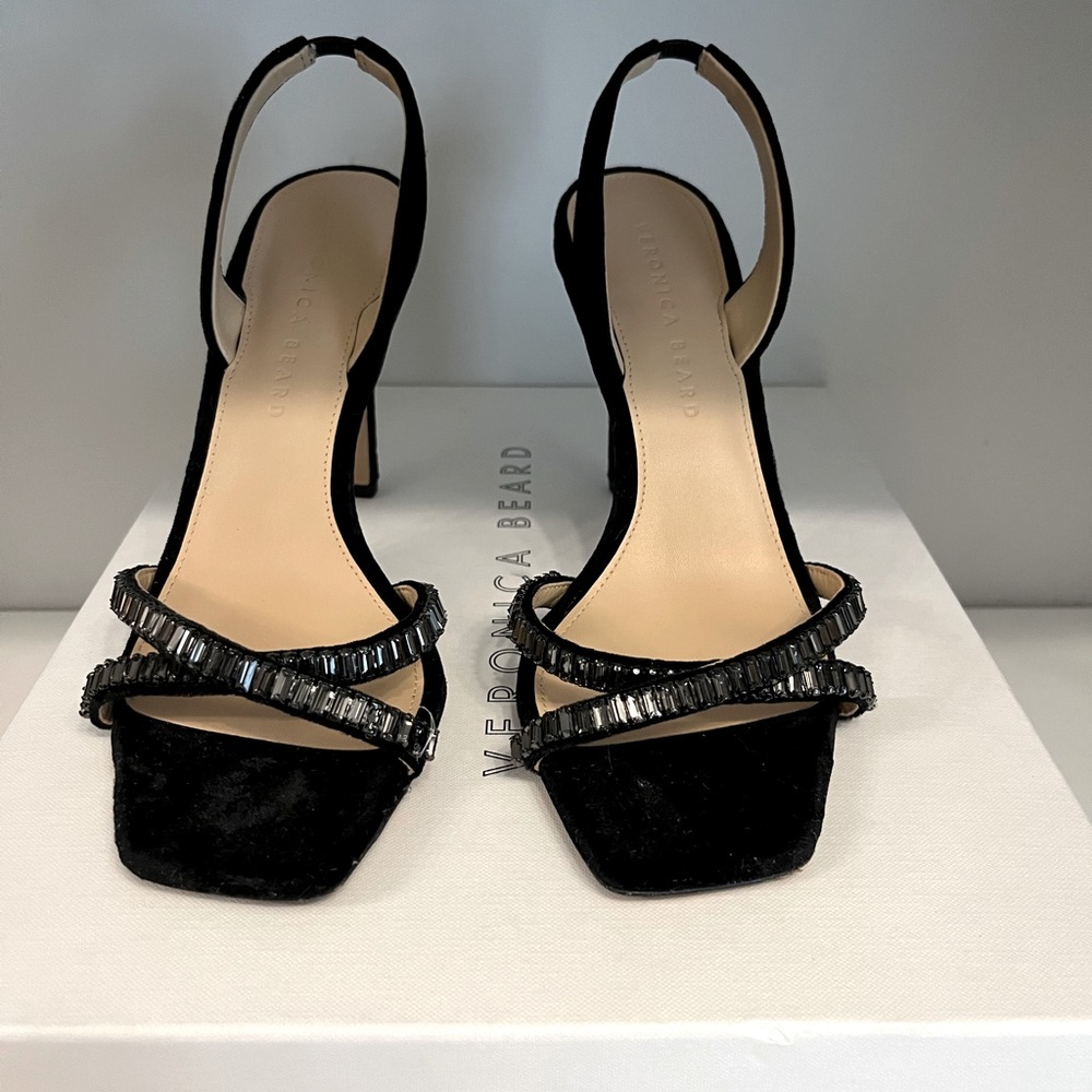 Veronica Beard Analita Crystal Velvet Halter Sandals, women’s size 7